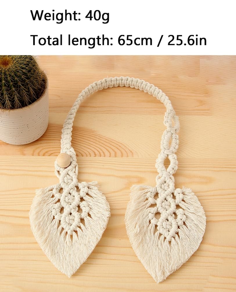 4PCS Boho macramé Rideau embrasses Feuille Pompon Design tissé à la Main Corde de Coton Ferme Rideau Attacher Dos Supports,4pack
