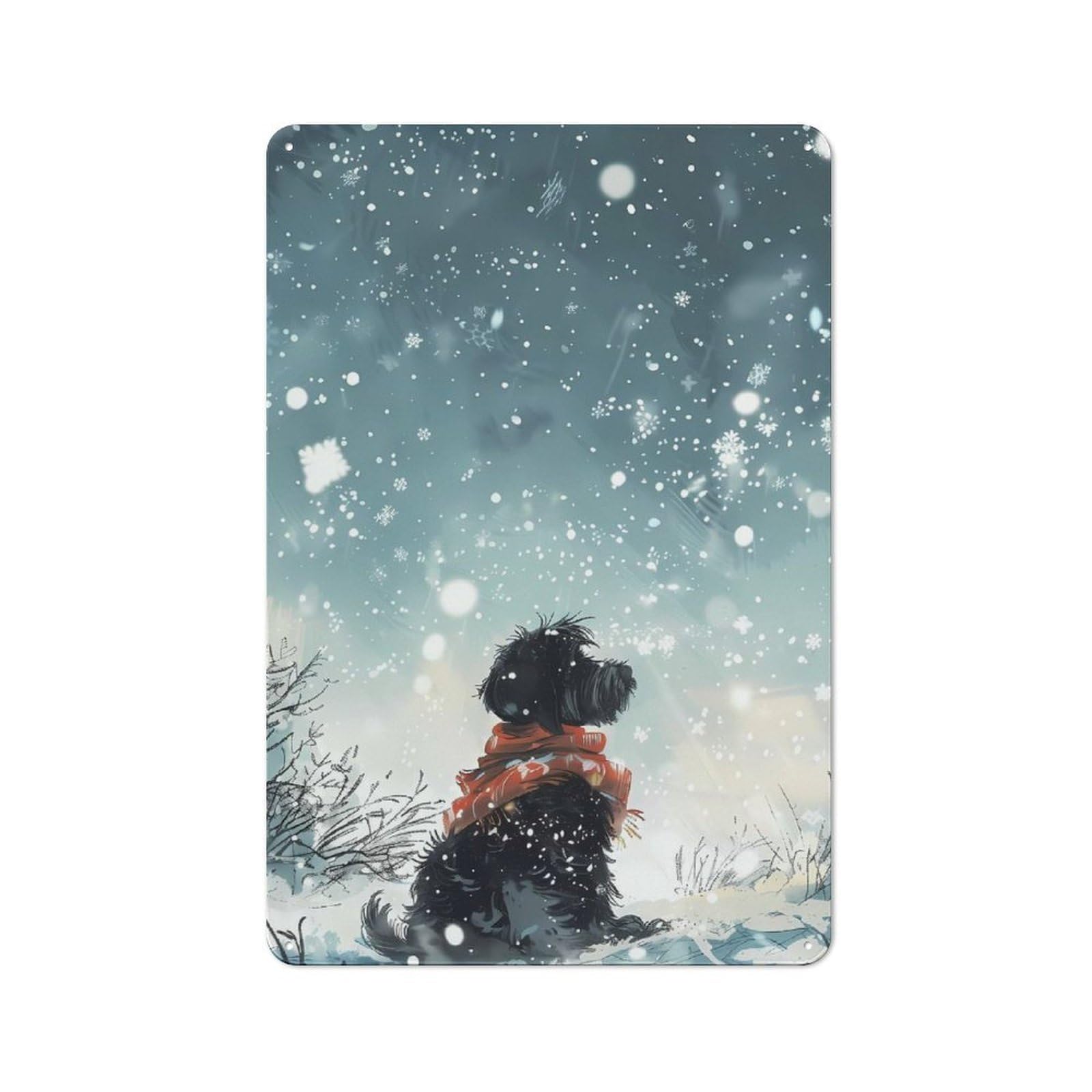 Junmoney Dog In Winter Wonderland Snow Retro Tin Wall Plaque 30X20cm For Dining Room Or Kitchen, For Home Decor Collectors