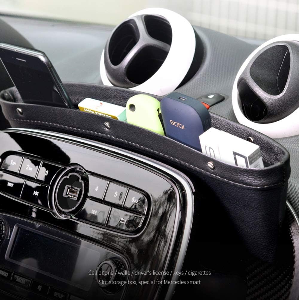 Car Dashboard Seat Gap Storage Box Bag Pocket Interior Stowing Tidying Accessories For Mercedes benz Smart 453 451 fortwo forfour(black with logo)