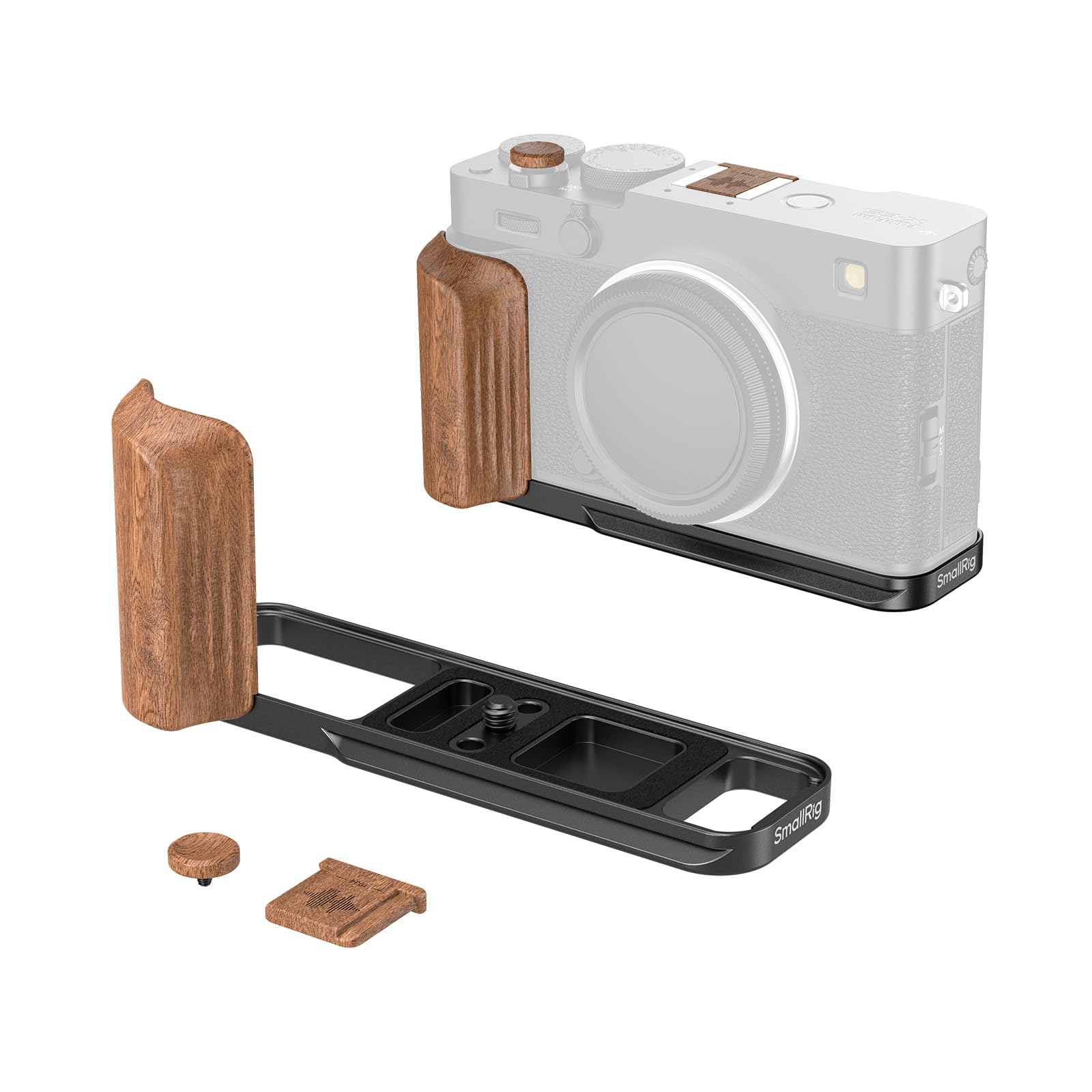 SMALLRIG Płyta montażowa w kształcie litery L z drewnianym uchwytem do FUJIFILM X-E5 (czarna) 5985