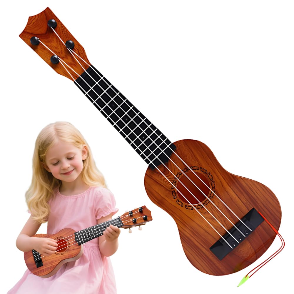 Chitarra per Bambini, 38cm Ukulele Bambini con 4 Corde Regolabili, Chitarra Giocattolo per Bambino Piccoli e Principianti