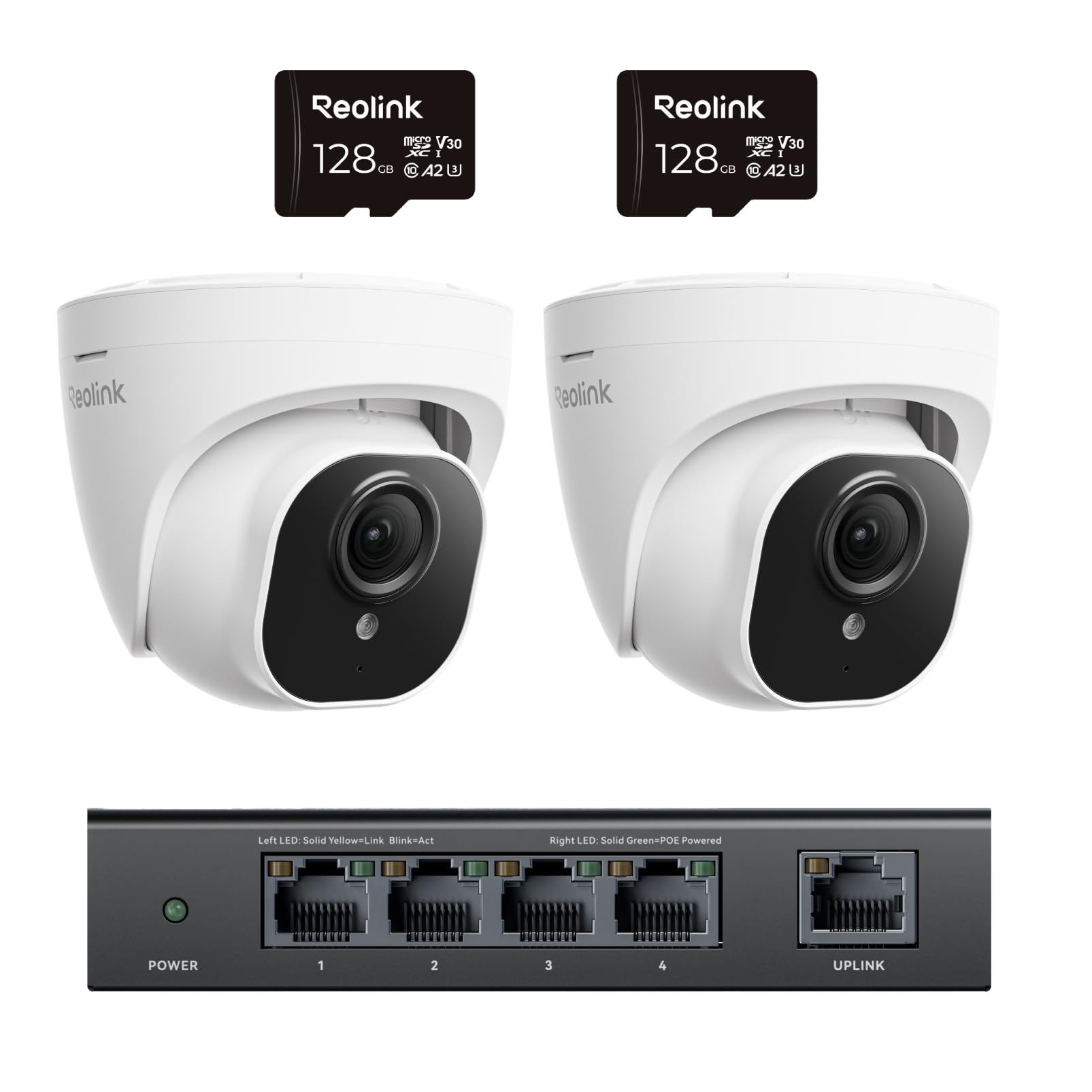 Reolink 5MP PoE Überwachungskamera Aussen mit Personen-/Autoerkennung, Smarte IP Kamera Outdoor, IR Nachtsicht, Audio, Wasserfest, 2xRLC-520A mit 2x128GB mircoSD Karten und PS1E