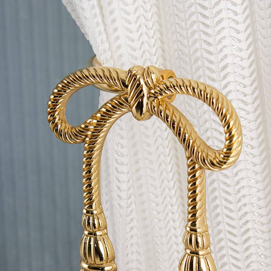 Vorhanghalter, Hanfseil-Schleife, Dekoration, Vorhang-Raffhalter, Messingvorhanghaken, Vorhang-Raffhalter mit Schraube, Wandhaken für Vorhänge (Messing, 4 Stück)
