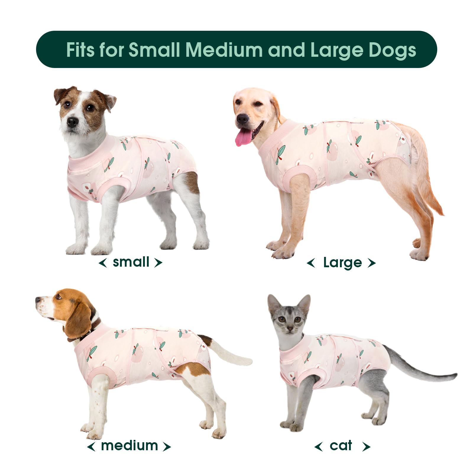 Kuoser - Traje de recuperación para posoperatorio de perro, bodi unisex ajustable, rosa claro, M