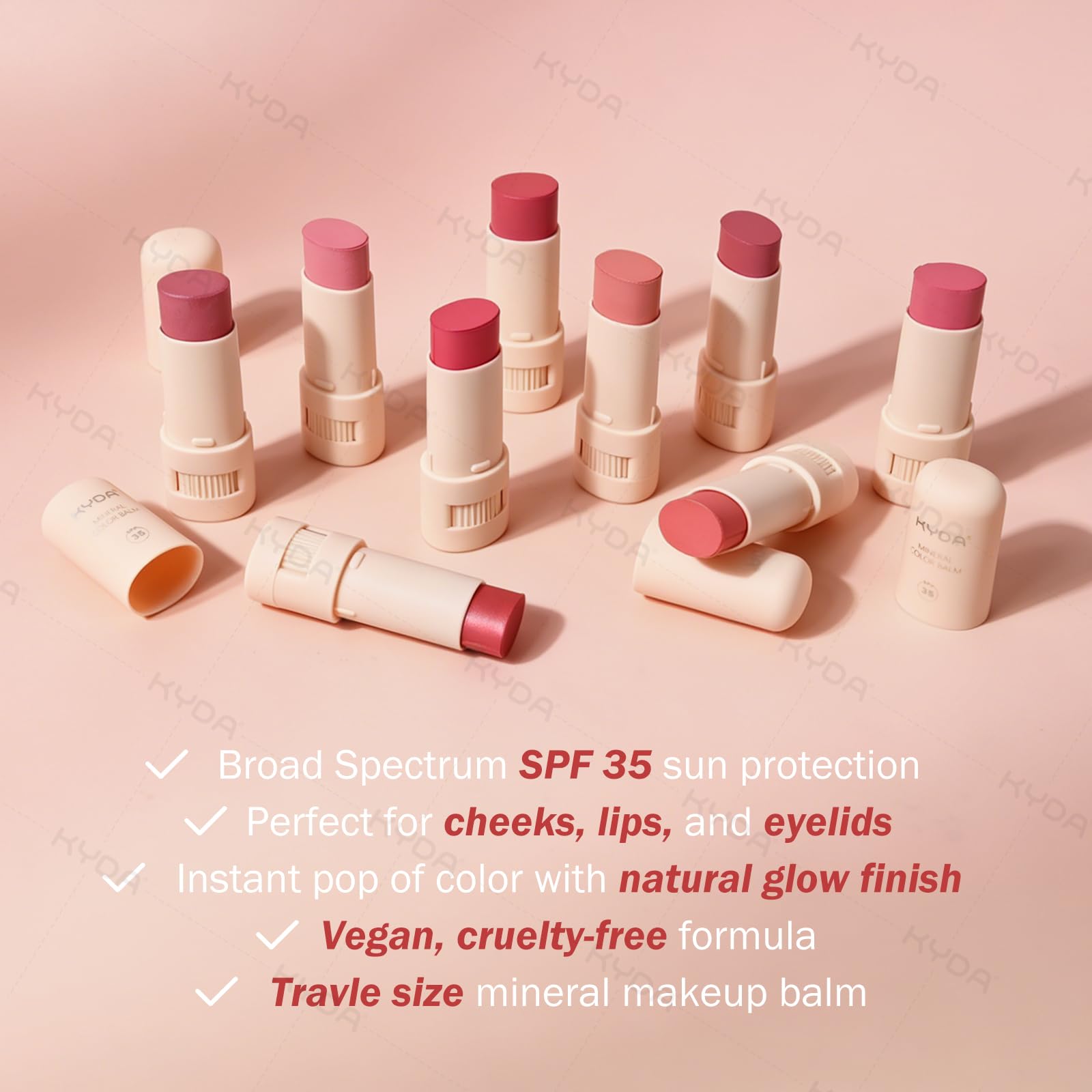 KYDA Mineral Color Balm, SPF 35, Creamy Blendable Color per labbra e guance, formulazione leggera, multiuso trucco GUAVA