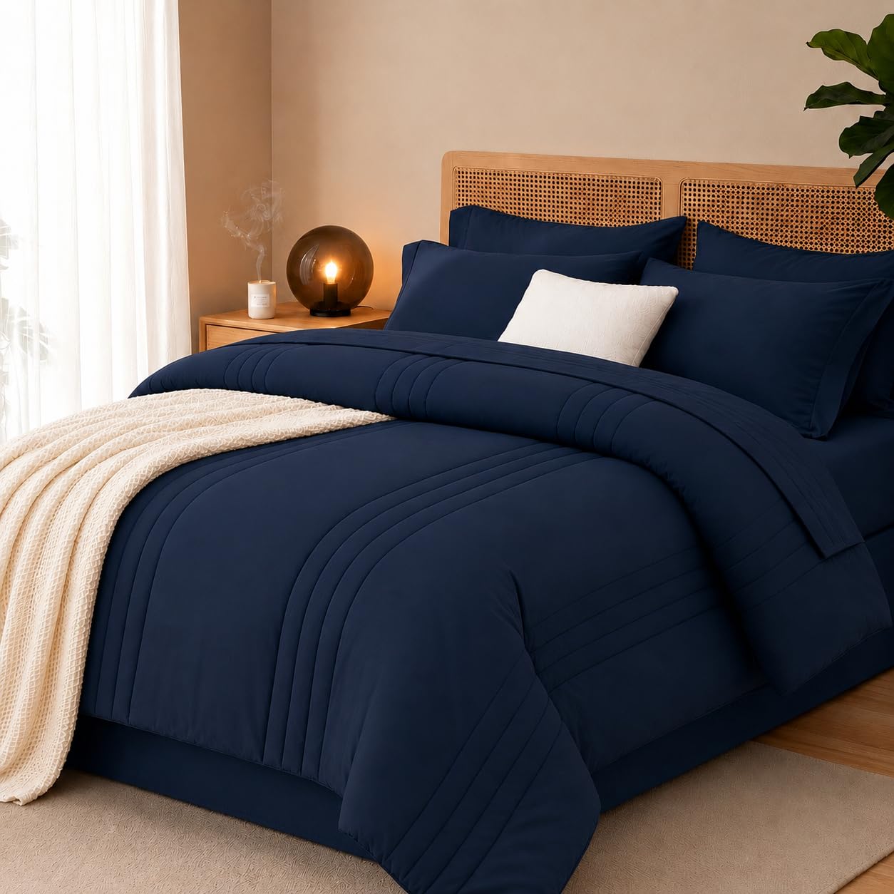 Velorose Full Comforter Set Navy 7 Pieces