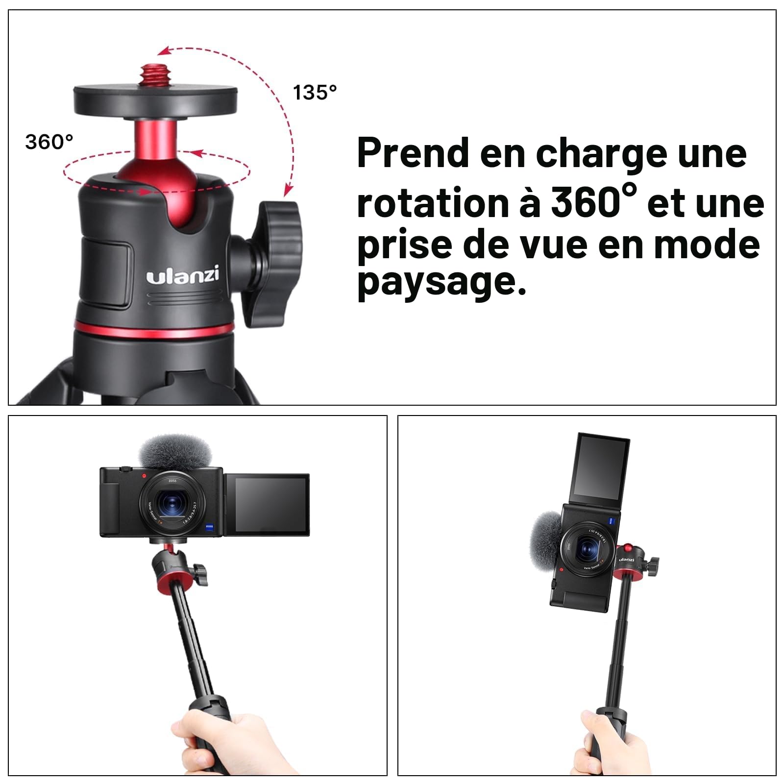 ULANZI MT-08 Trépied Compact de Voyage Portable Mini Avec Vis 1/4'', Compatible Avec Sony ZV1/RX100 VII/RX1R II, Canon G7X Mark, Fujifilm X100V, Leica Q2