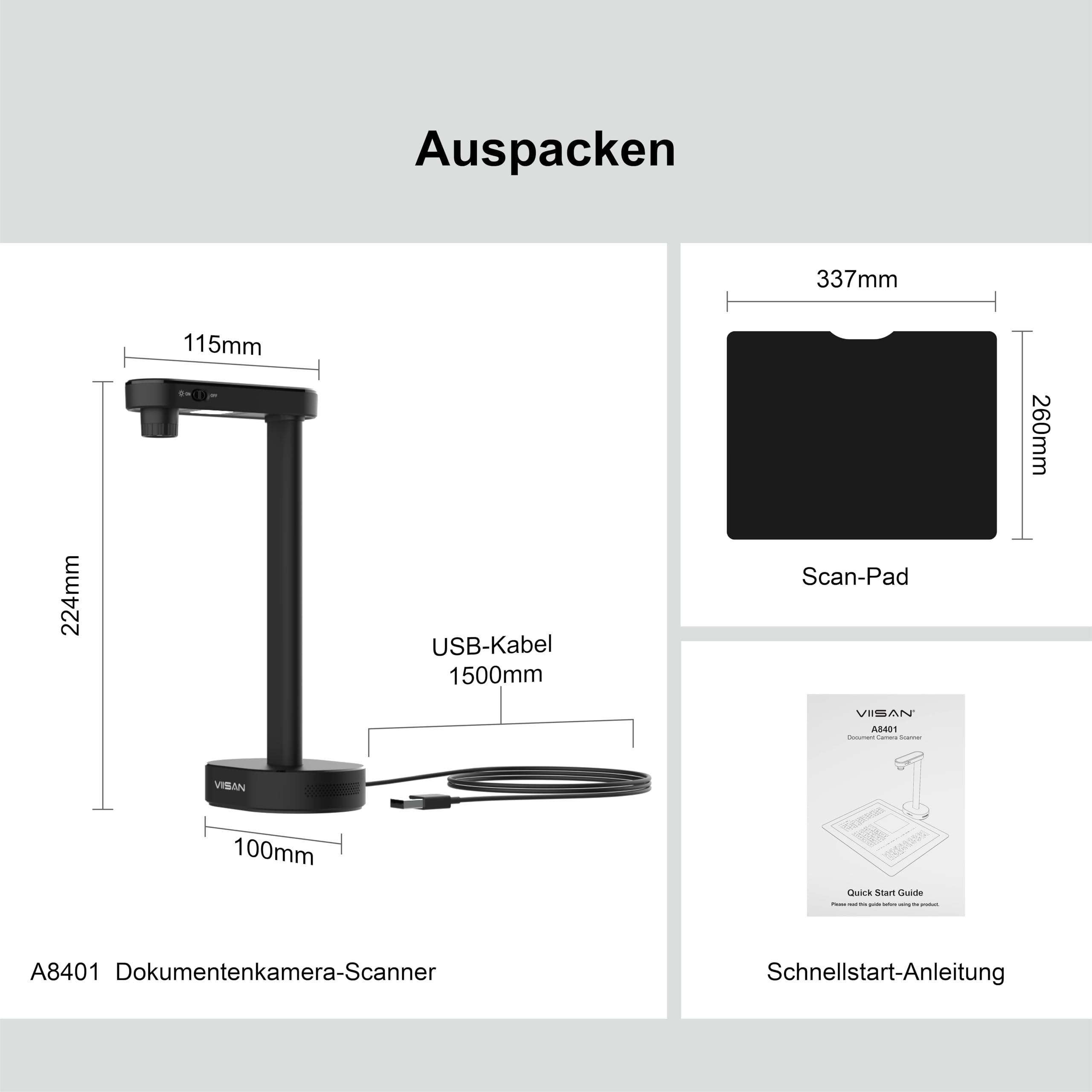 VIISAN Dokumentenscanner, 16MP USB tragbar, Aufnahmegröße A4, Deskewing, Scannen von mehrseitigen Dokumenten, OCR & TTS Tech, funktioniert mit Windows & MacOS