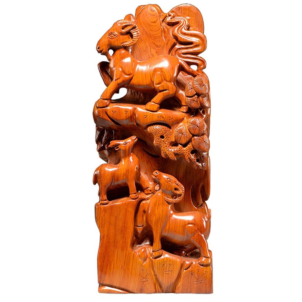 ATREDESES Office Decor Wooden Three Sheep Carving Ornament Mahogany Crafts Home Living Room Store Decorations Home Decor(11.81in)