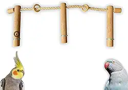 Psita Store Poleiro Triplo de Madeira com Corda de Sisal, Natural, para Calopsitas e Pássaros, Acessório para Gaiola (55cm de Corda)