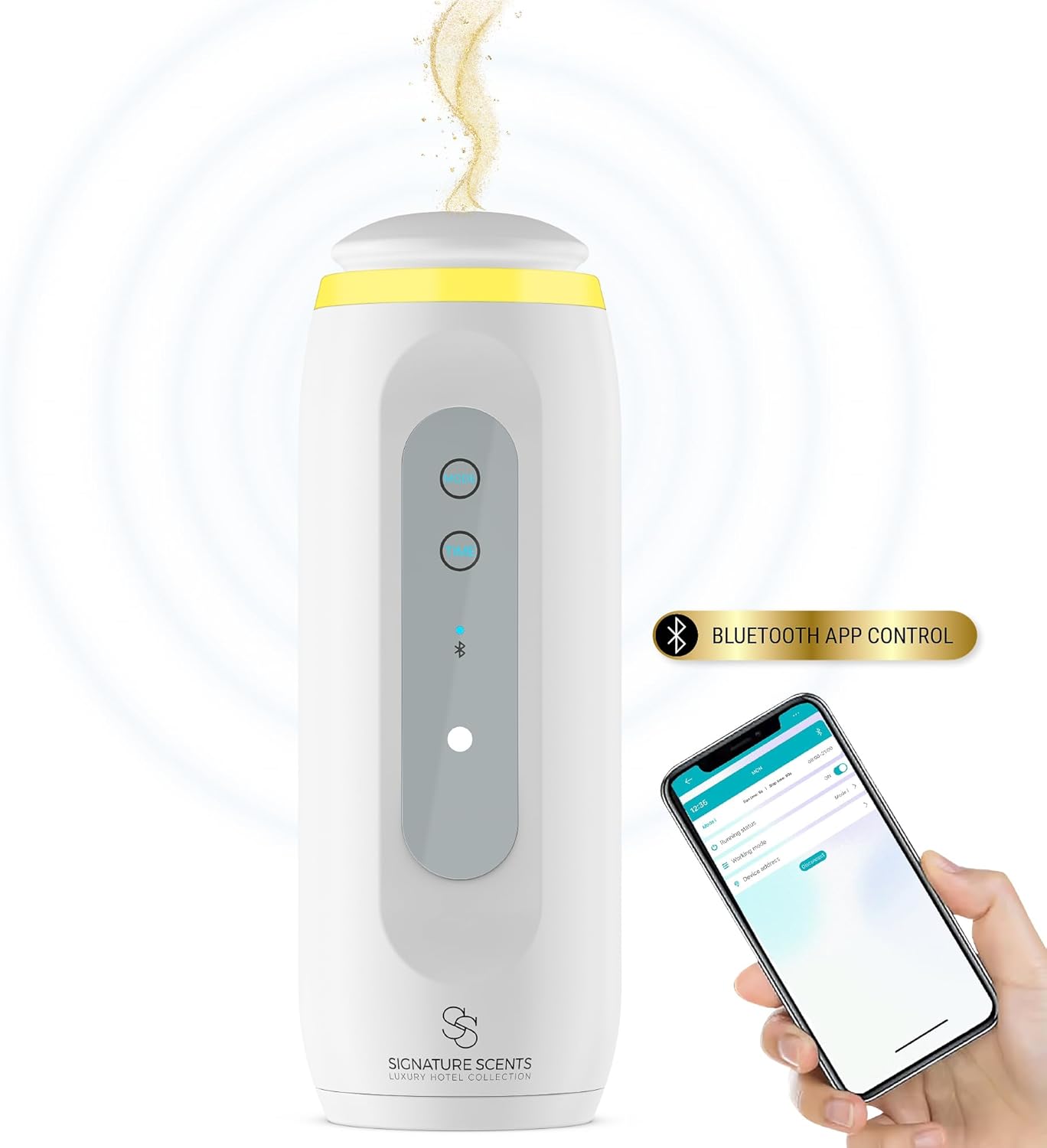 Plug in Waterless Fragrance Oil Diffuser – Covers up to 800 sq. ft. Controlled via Bluetooth App. for Home & Office – White Plug in Waterless Fragrance Oil Diffuser – Covers up to 800 sq. ft. Controlled via Bluetooth App. for Home & Office – White