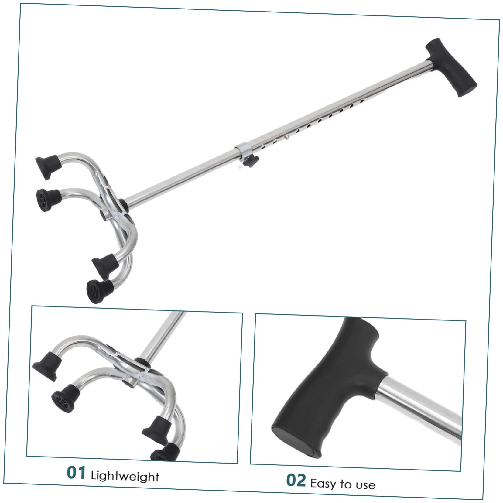 Bastón Ergonómico Ajustable Antideslizante para Caminar con Base Plana de Cuatro Patas y Soporte Adicional, Adecuado para Uso Interior y Exterior por Hombres y Mujeres