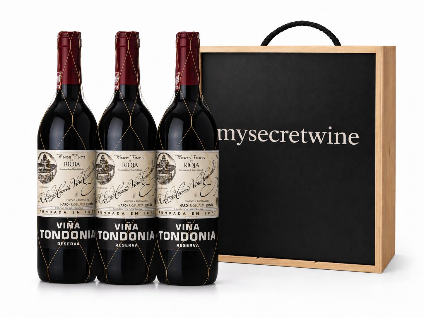 Viña Tondonia Reserva D.O.Ca. Rioja – Pack de 3 Botellas de 750 ml con Caja de Madera Premium | Bodegas R. López de Heredia | Estuche Regalo para Amantes del Vino -MYSECRETWINE-