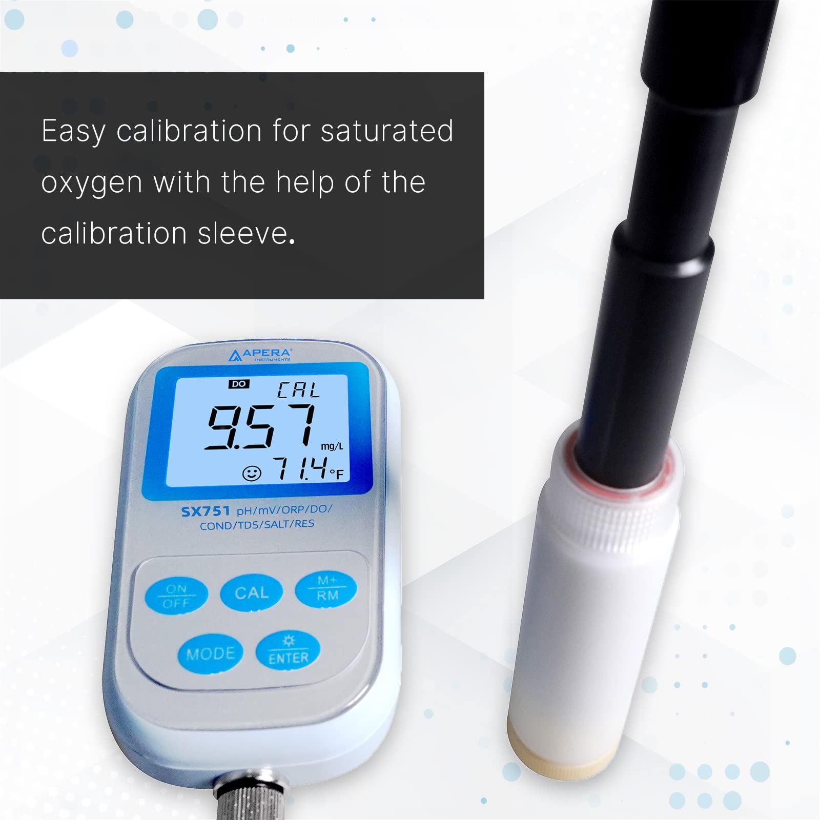 Apera Instruments SX751 pH/DO/ORP portátil/conductividad/TDS/salinidad/resistencia/juego de medidores en maletín (impermeable, función de memoria, compensación automática de temperatura y calibración)