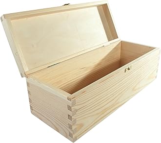 WooDeeDoo Large Oblong Wooden Box with Lid & Clasp | 37 x 14 x 12.5 cm | Keepsake Trinket Storage Anniversaries Gift Holder Carrier Case | Unfinished Wood for Craft