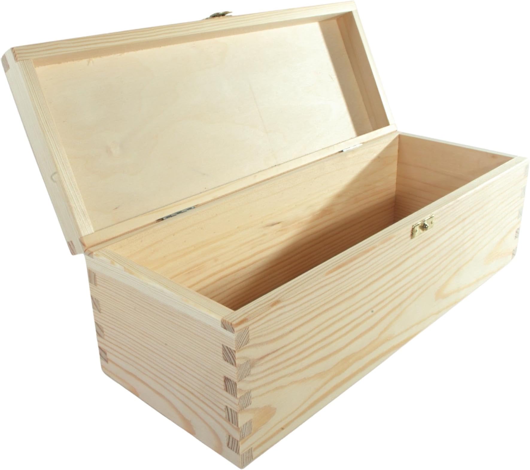 WooDeeDoo Large Oblong Wooden Box with Lid & Clasp | 37 x 14 x 12.5 cm | Keepsake Trinket Storage Anniversaries Gift Holder Carrier Case | Unfinished Wood for Craft