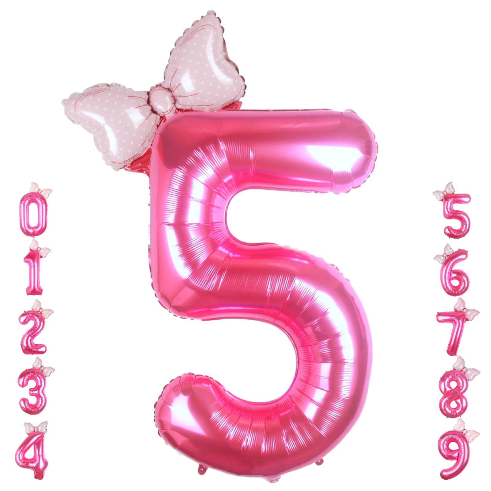 Kwuz 40 Inch Pink Number 5 Balloon with Mini Bow Balloon for Girls 5th Birthday Decorations, Pink Girl Princess Western Cowgirl Theme Birthday Party