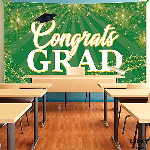 Image of KatchOn, Green Congrats Grad Banner - Xtralarge, 72x44 Inch | Green and Gold Grad Banner for Graduation Decorations 2026 | Congrats Grad Backdrop for 2026 Graduation Decorations ASIN