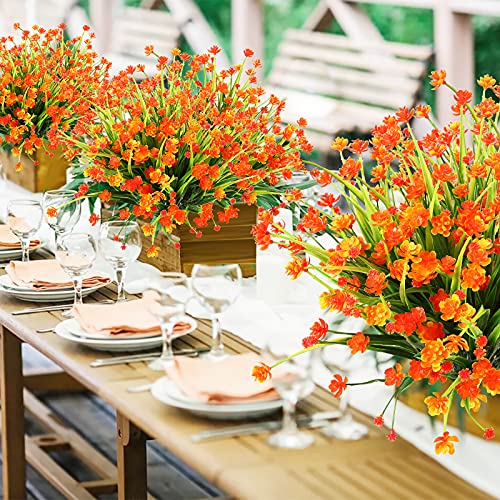 Binduo 6 Pcs Fake Fall Flowers Artificial Plants Outdoor Daffodil Uv Resistant Faux Plastic Flowers Greenery Shrubs Hanging Planter For Home Kitchen Bathroom Garden Patio Balcony Window Decor (Orange) #TOP5