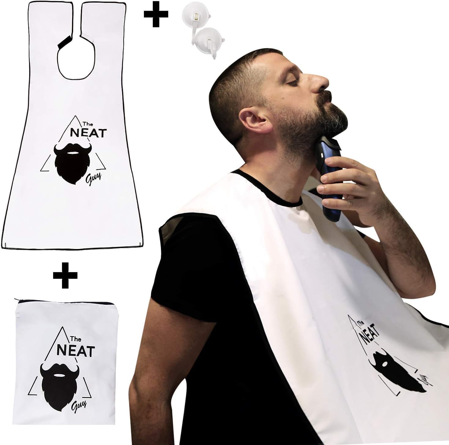 The Neat Guy Beard Apron / Bib for Mess-Free Shaving + Bag, What you Need for a Good, Clean Shave, The Perfect Gift