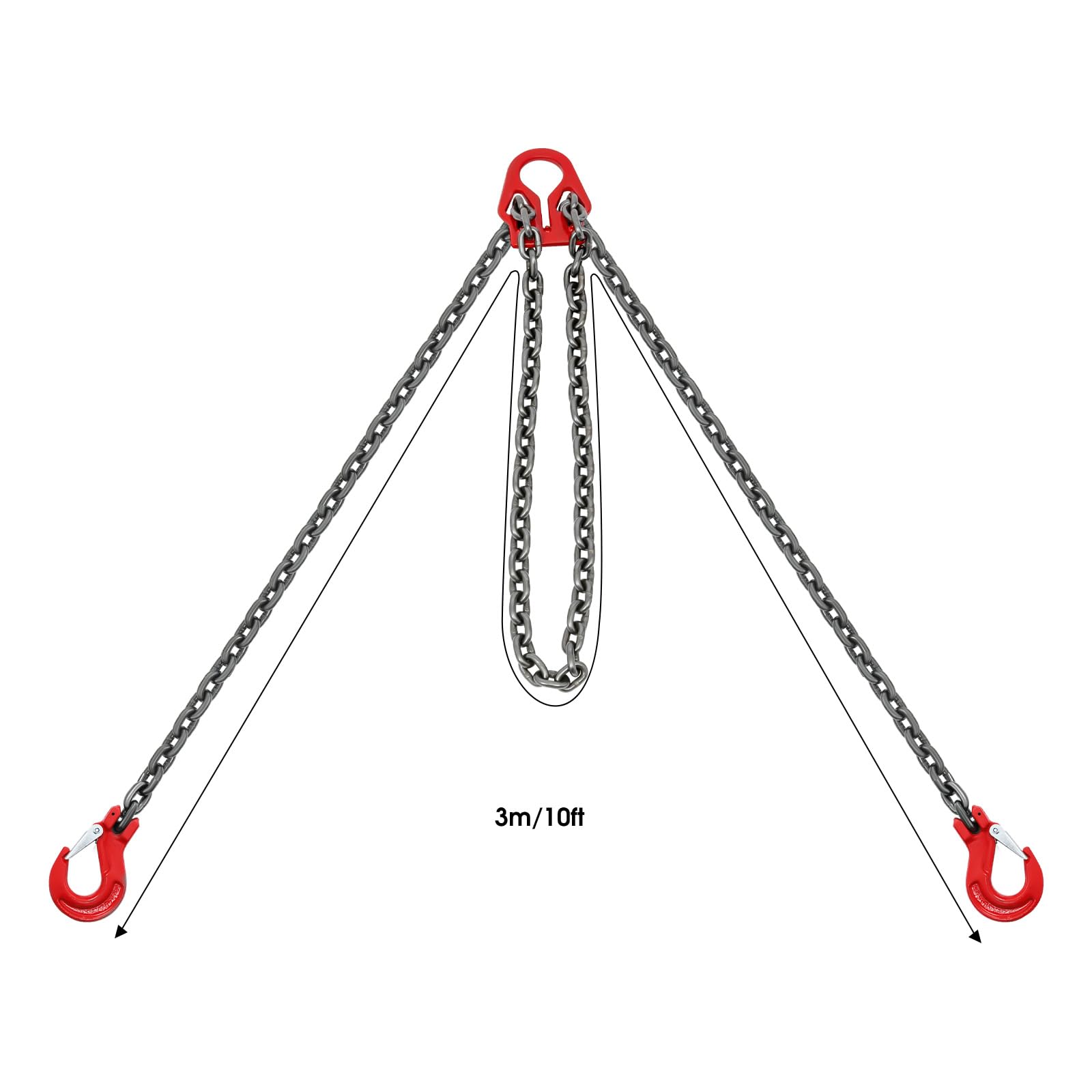 OUKANING 8MM G80 Kettengehänge 3m 5T, Vierstrang-Kettenschlinge mit 2 Sicherheitshaken, Hebekette aus Manganstahl, Rundschlinge für Kran, Transport, Ladungssicherung Baustelle/Lager