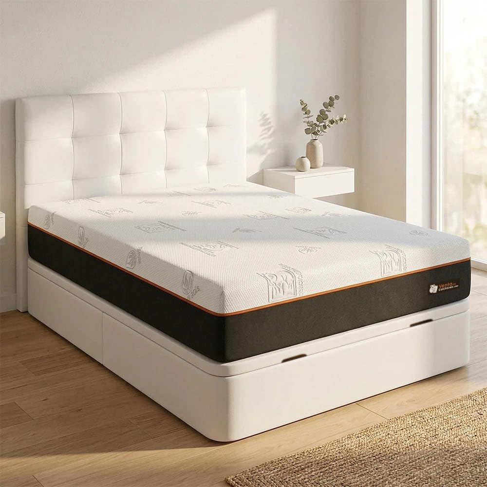 Ventadecolchones - Colchón Viscoelástico Visco XXL Desenfundable - Extra-Firme - Gran firmeza y Confort - 90 x 190 cm - Grosor 24 cm - para Cama articulada.