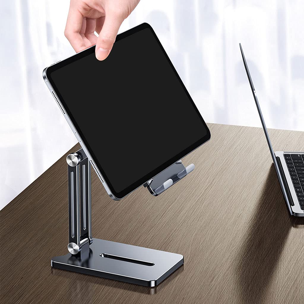 Soporte de teléfono móvil plegable con múltiples ángulos para escritorio, soporte de teléfono de escritorio antideslizante, base de aluminio ajustable para todos los teléfonos inteligentes y tabletas