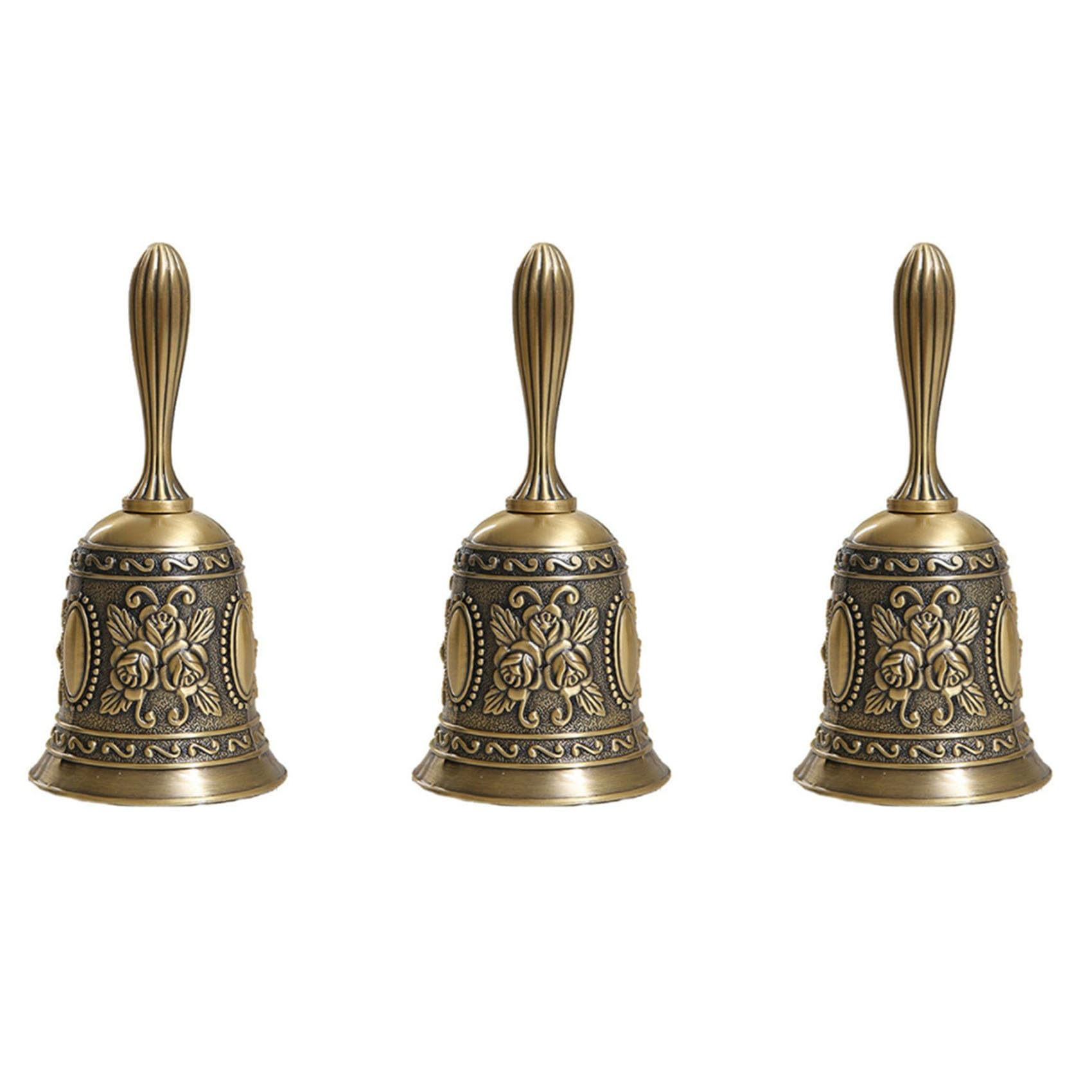 Jnchdghwa 3X Antique Hand Bell Call Bell Multi-Purpose Bells for Wedding Bells Temple Bell School Bell for Toddlers Bronze
