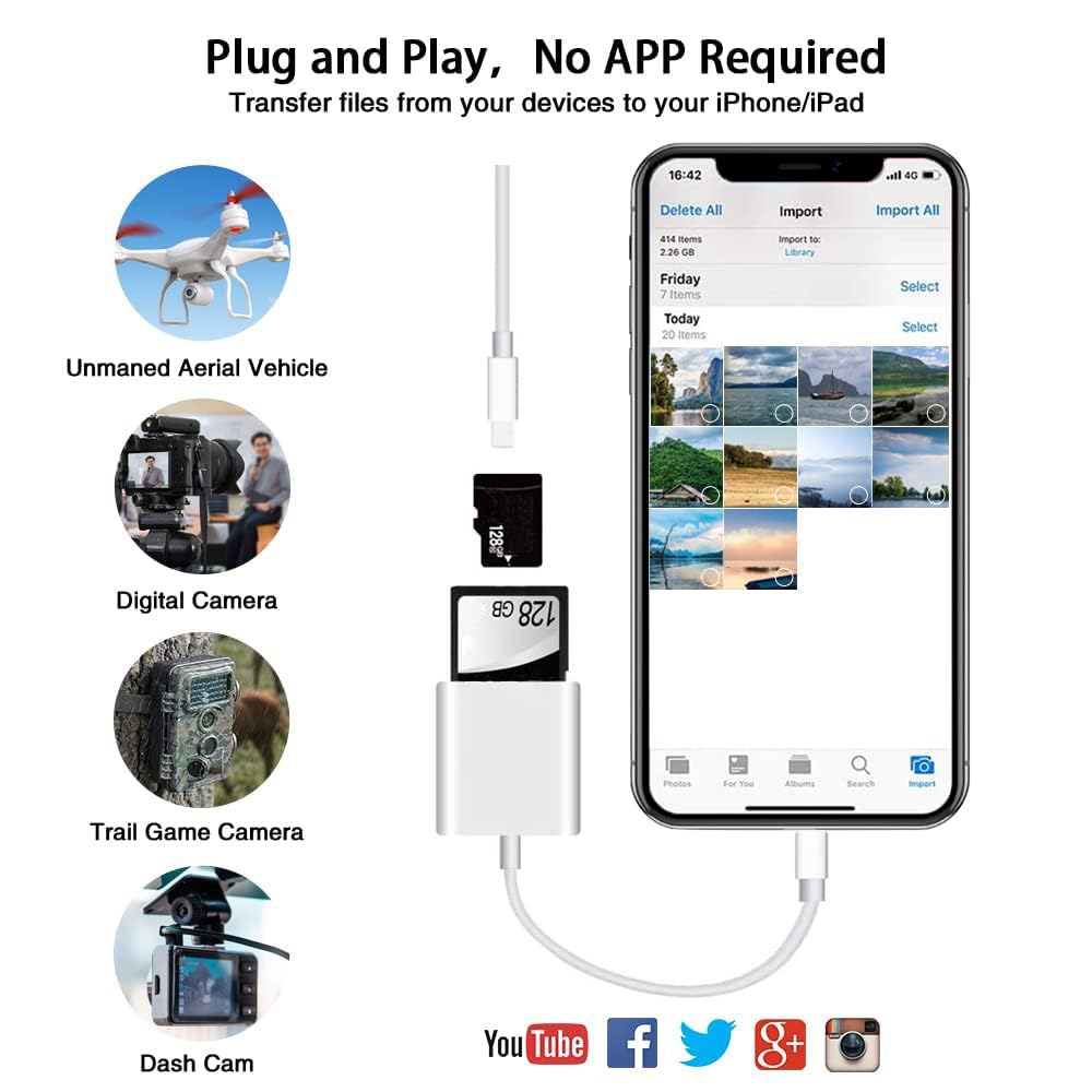 SD Card Reader for iPhone iPad,Micro SD Card Reader Memory Card Reader Plug and Play Trail Camera SD Card Adapter,Simultaneous Charging and Reading — Amazon image 2