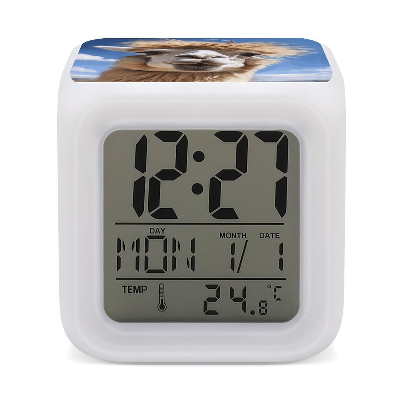 VstaDank Funny Alpaca Llama Alarm Clocks with 7 Color Changing Night Light Exquisite Bedroom Digital Clocks with LED Temperature Display Desk Clock Ok to Wake Clocks for Heavy Sleeper