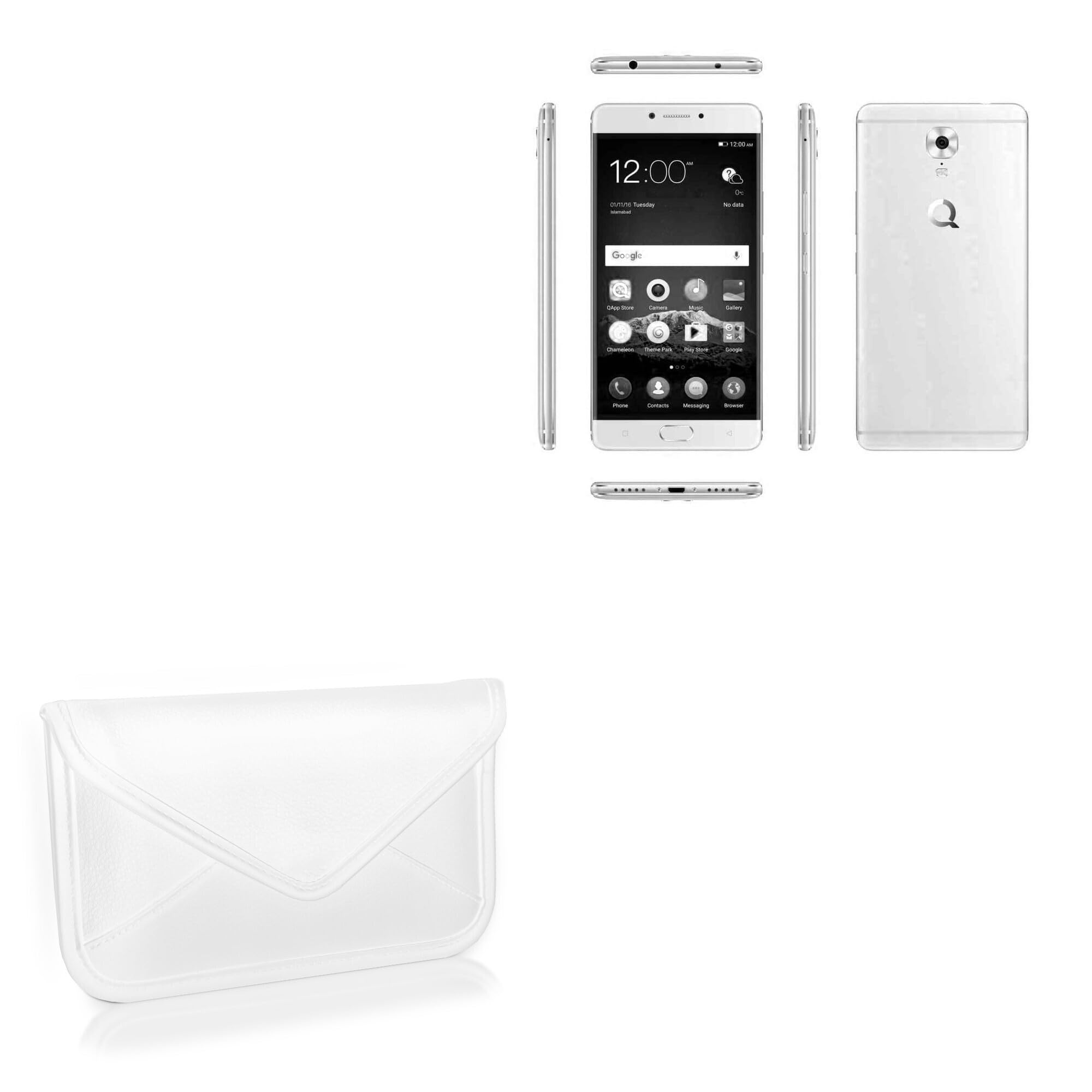 BoxWave Case Compatible with QMobile M6 - Elite Leather Messenger Pouch, Synthetic Leather Cover Case Envelope Design - Ivory White