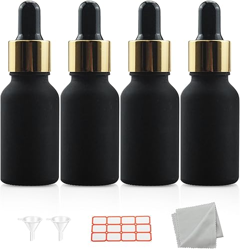 Miniatura 10 de 10 botellas con cuentagotas de vidrio esmerilado negro de 12 oz (0.5 fl oz), perfume, aromaterapia, cosméticos, aceites esenciales, muestra de mini