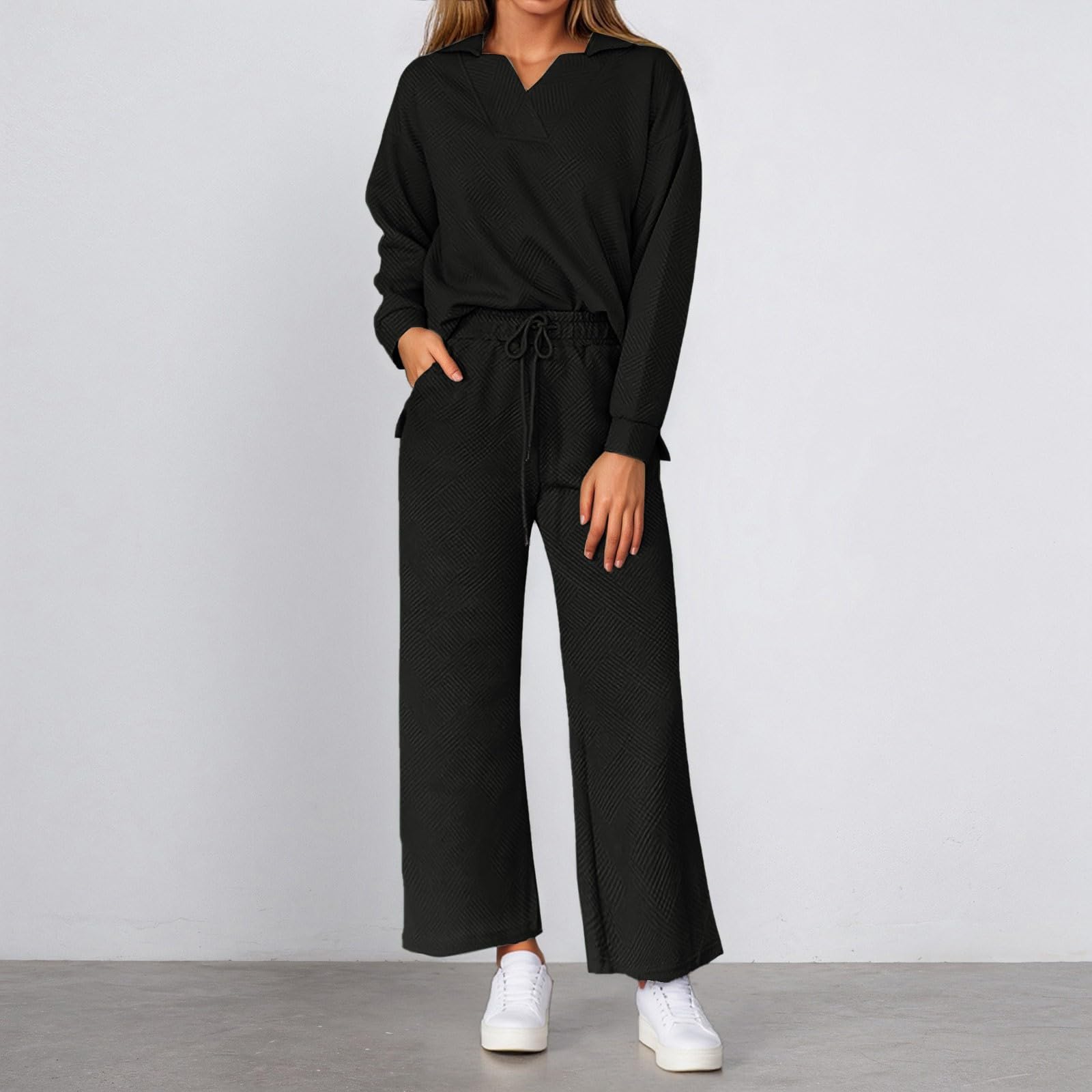 Tute Donna Sportive - Completo Pantaloni Donna Elegante Veste con Scollo a V e Maniche Lunghe Tessuto Elasticizzato per Versatile e Confortevole