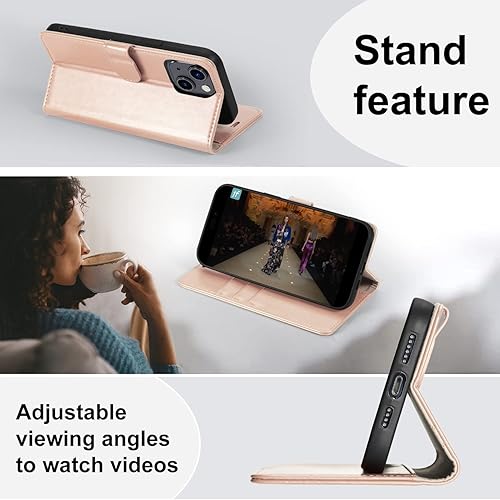 Miniatura 5 de Funda tipo cartera 5 en 1 para iPhone 14 con soporte para tarjetas, funda magnética de piel sintética con bloqueo RFID, con 2 protectores de Negro