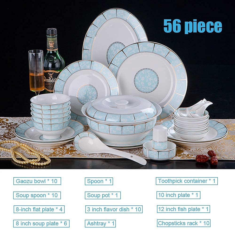 56-częściowy zestaw ceramicznych zastaw stołowych, zastawa stołowa z porcelany kostnej talerze zastawa stołowa ceramiczny zestaw usług jadalnych combi zestaw zastawy stołowej
