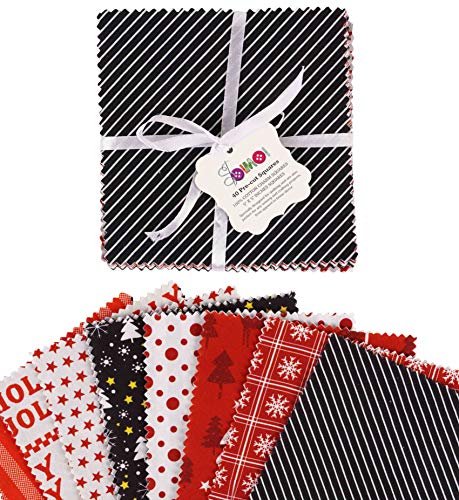 Soimoi Christmas Theme Print Precut 5-Inch Cotton Fabric Quilting Squares Charm Pack Diy Patchwork Sewing Craft #TOP9