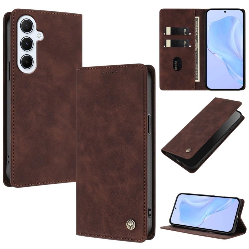Étui Samsung Galaxy A56 5G marron : housse portefeuille en cuir à rabat