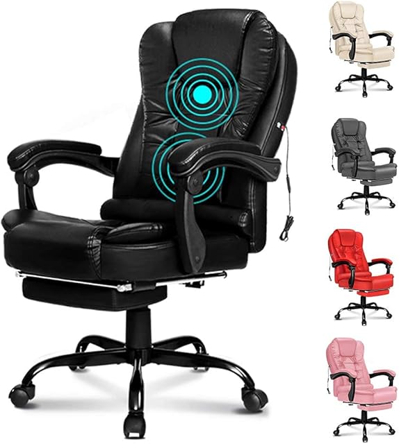 ELFORDSON Office Chairs for Home Office, Computer Desk Chairs Executive Office PU leather Chair with Footrest for Adults, Ergonomic PC Chairs (Black)
