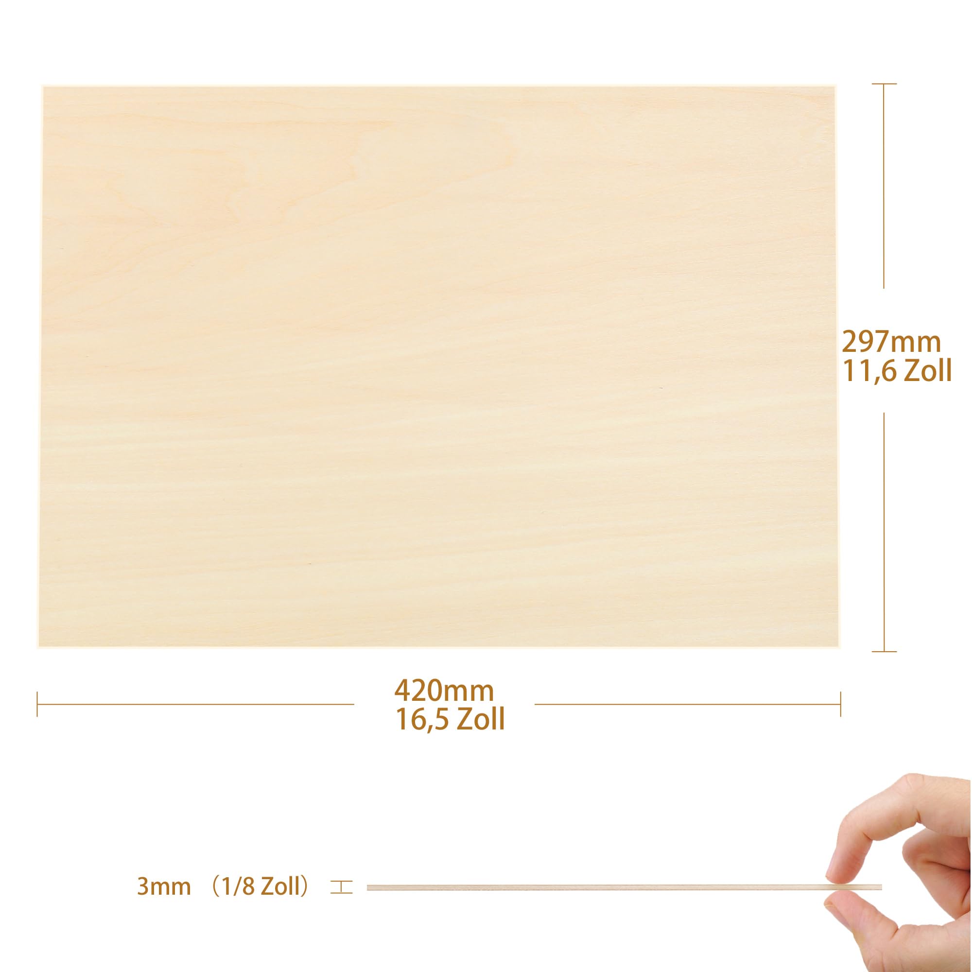 Tocome 20 Stück A3 Sperrholz Linde 420 x 297 x 3mm Laserfähig Sperrholzplatte 3mm Linden Holzplatten Plywood Holz für laser