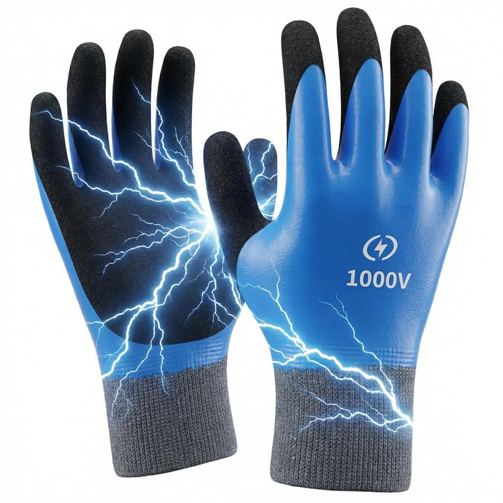 1 Pair Insulating Electrical Gloves for Work, 1000V Electrician Gloves, High Voltage Protective Insulation Rubber Work Glove, Anti Puncture Non-Slip Rubber Glove for Repair, Industrial, Home Use