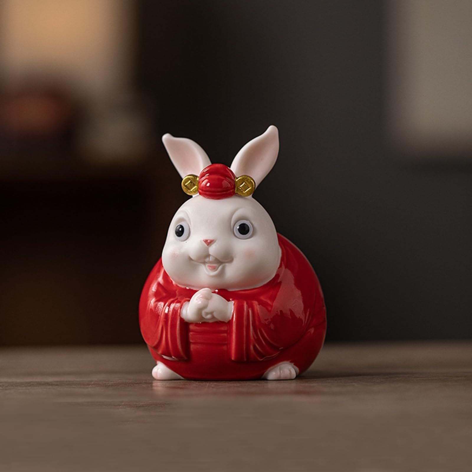 YUZDNM Zodiac Rabbit Statue, Chinese Feng Shui Lucky Rabbit Figurine for Wealth and Success, Collectible Gift(Red)