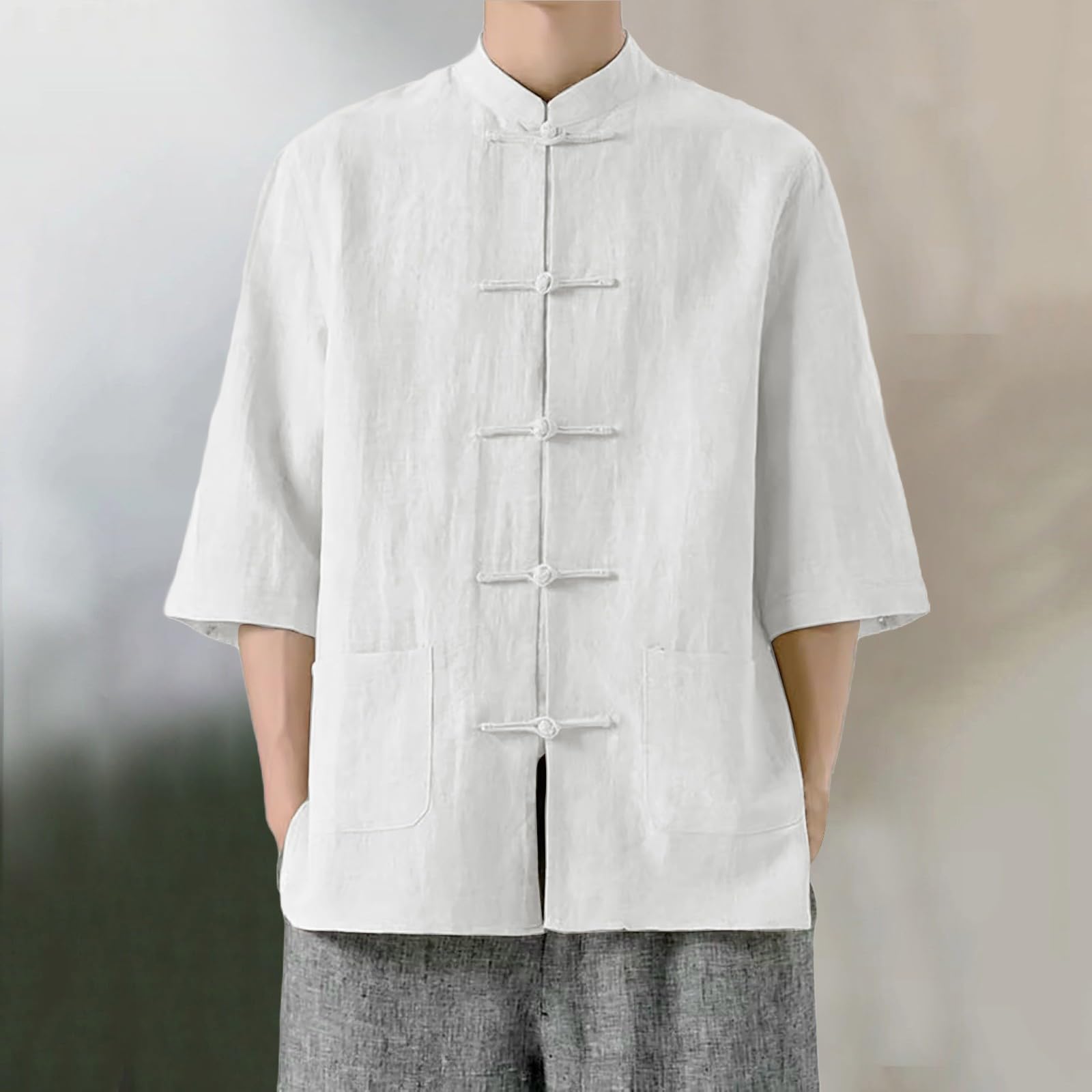 Chemise Kung Fu en coton et lin pour homme – Style traditionnel chinois Tang costume, design de chemisier de Tai Chi, manteau à manches longues, idéal pour une tenue culturelle