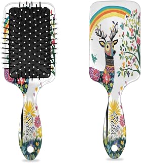 Watercolor Deer Chickens Personalized Hair Brush Boho Floral Custom Name Hair Comb for All Hair Types Wet/Dry/Curly/Thick