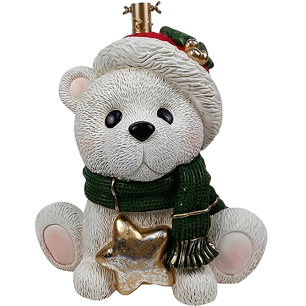 Base per Albero di Natale Orso Bianco Seduto Sciarpa Verde e Stella Oro Supporto Piede Decorazioni Natalizie Bambini Felici