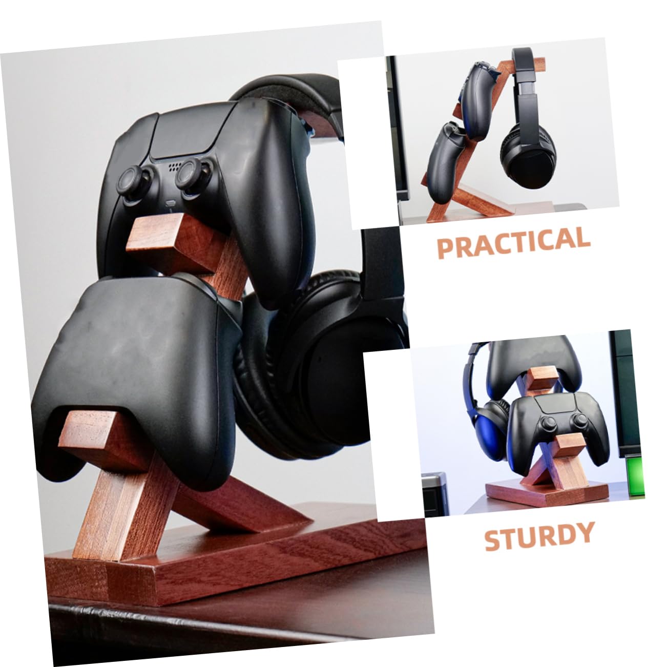 DOITOOL Soporte Madera Controlador Juego Auriculares para y Barrón Diseño Portátil y Simple Almacenamiento Área de Entretenimiento Gaming