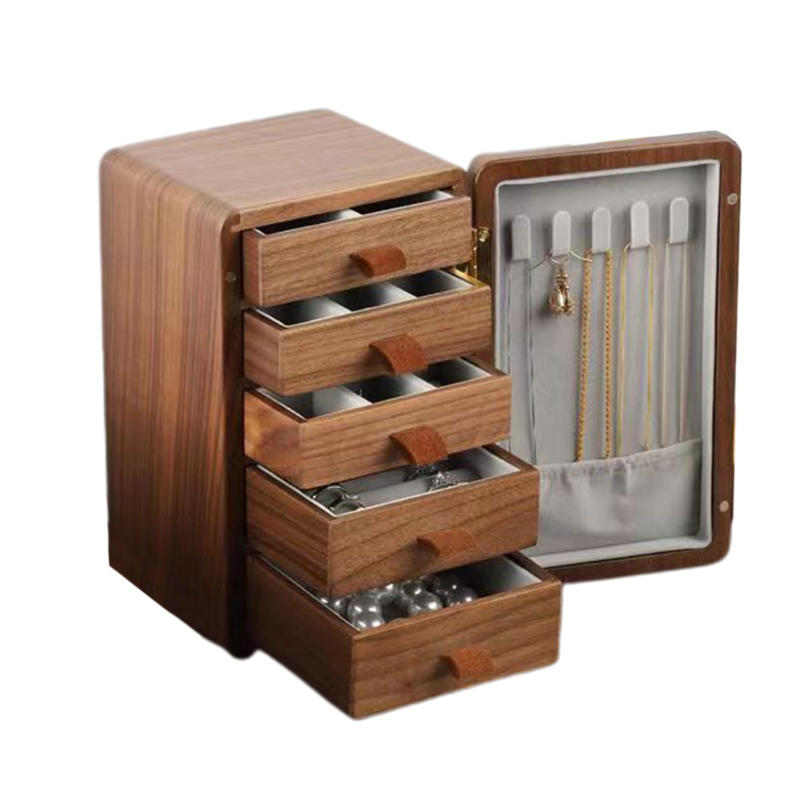 Schmuckschatulle, sichere Aufbewahrung, Organizer für Halsketten, Ringe, 5 Schubladen, Schmuck Aufbewahrungsbox, Präsentationshalter für Frauen, Geburtstag, Holz mit Fächern, Ohrring Armband Organizer