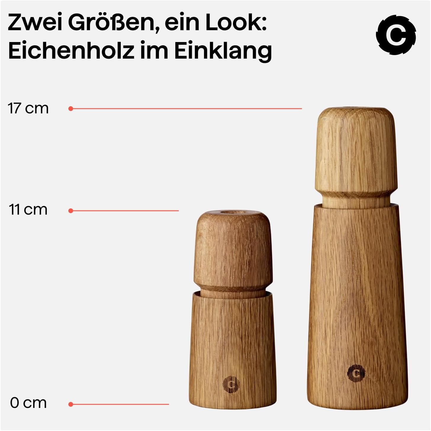 CrushGrind Stockholm Salt- or Pepper Grinder with patented ceramic grinder (110mm, Oak, 1 Pack)