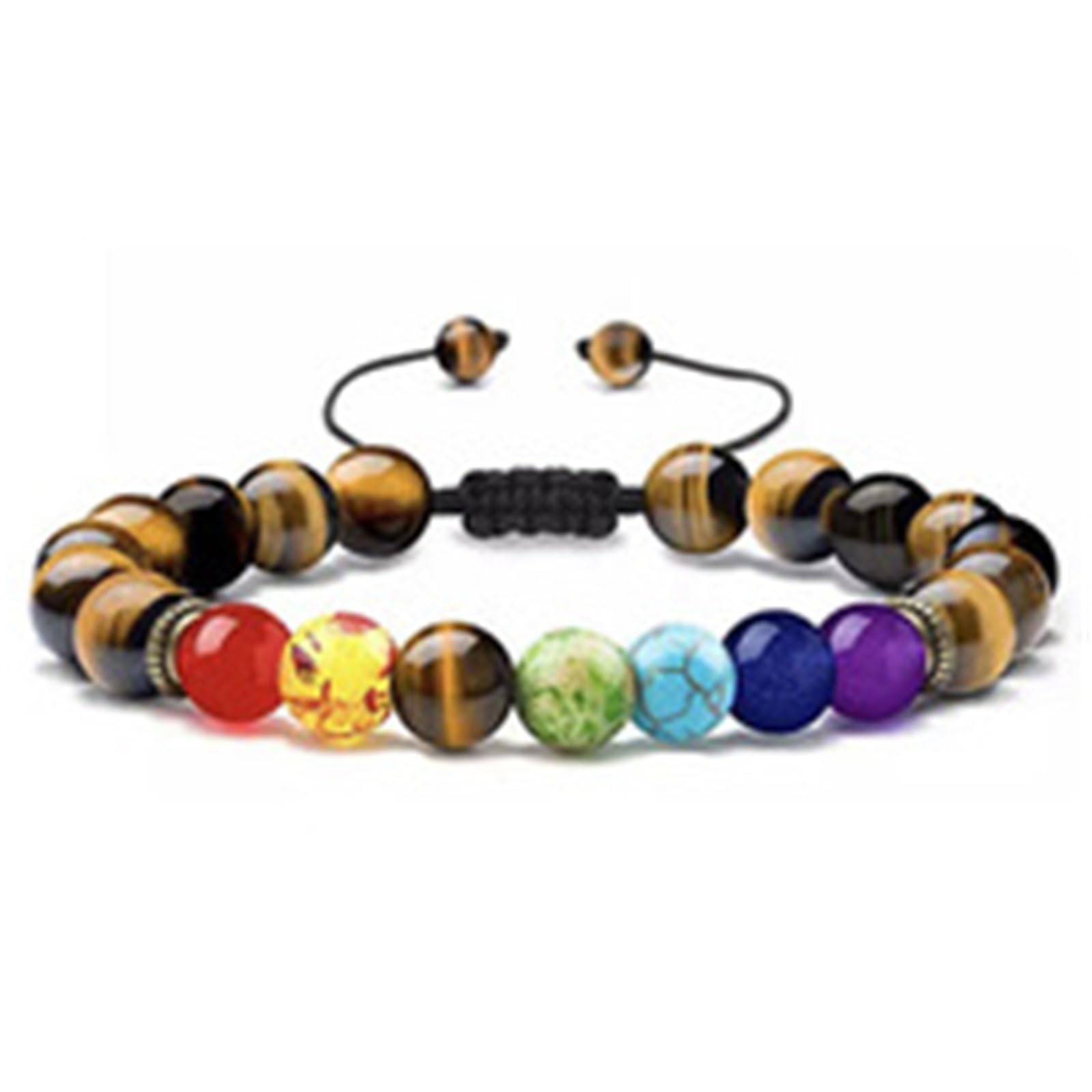 YCTTKDD Pulsera de energía de 7 Chakras - Lapislázuli Tejida a Mano y Cuentas de Ojo de Tigre, Cristales