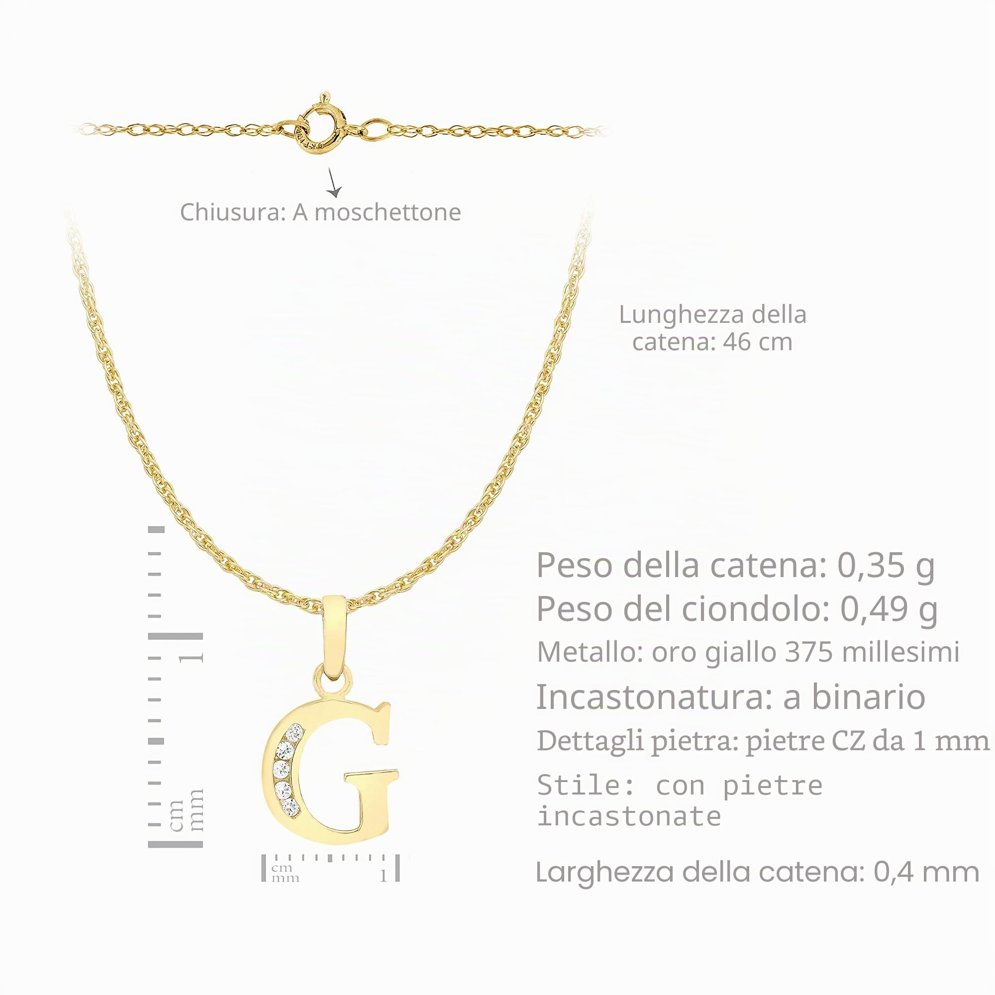 Collana con Pendente da Donna in Oro Giallo 9K (375) con Zirconia Cubica