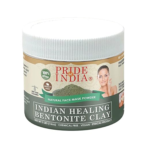 Pride Of India - Mascarilla facial natural para acné de arcilla de bentonita curativa india, tarro de 1 libra (454 gm) - Para limpieza profunda de
